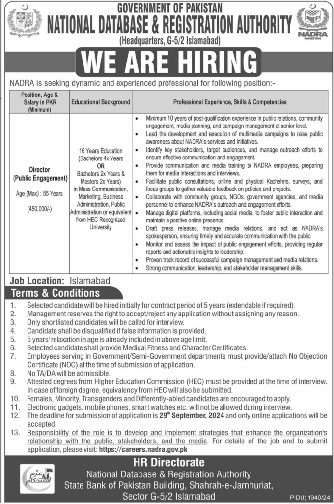 NADRA Latest  Jobs 2024 Advertisement