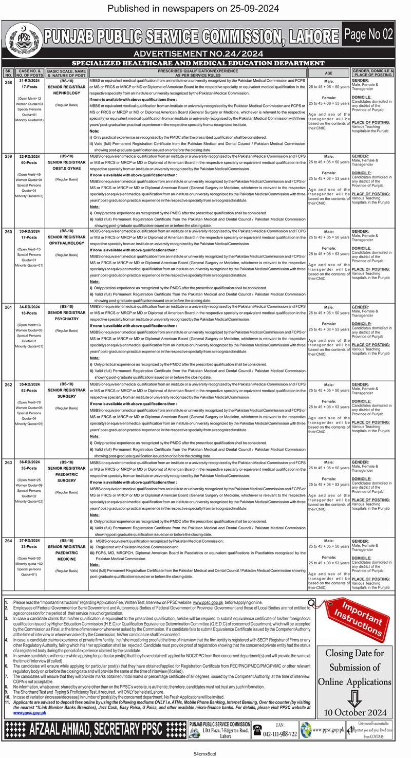 Punjab Public Service Commission latest PPSC Jobs Advertisement No 24/2024