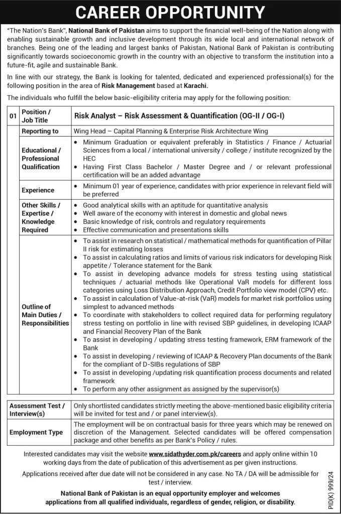 NBP National Bank of Pakistan Lates Jobs 2024 Advertisement