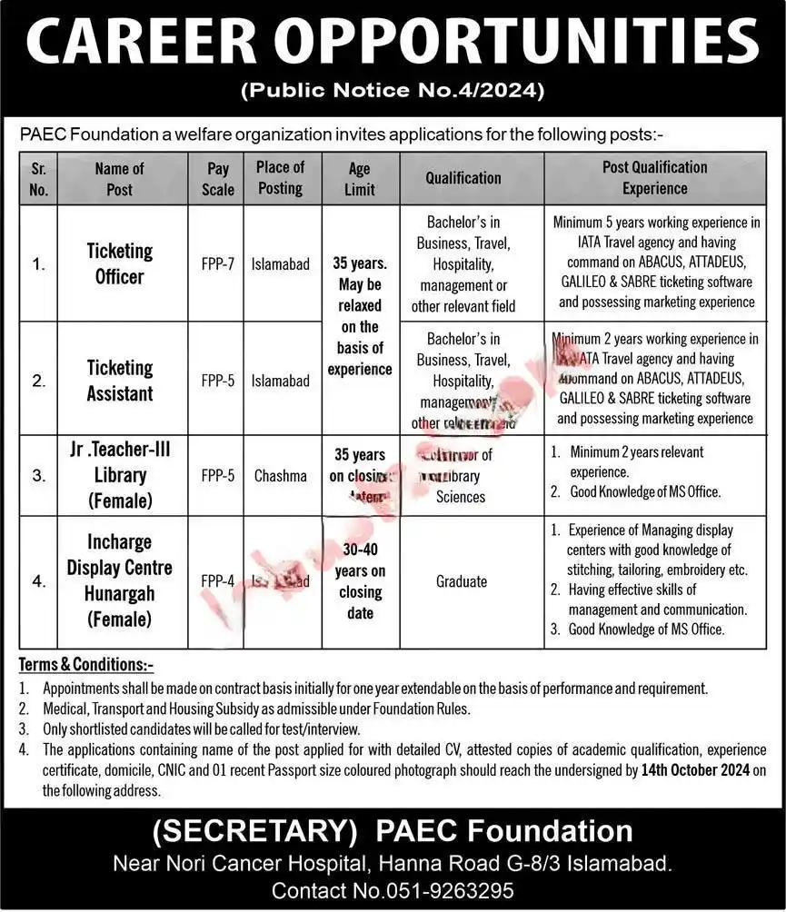 PAEC Foundation Islamabad Latest Jobs 2024 Advertisement