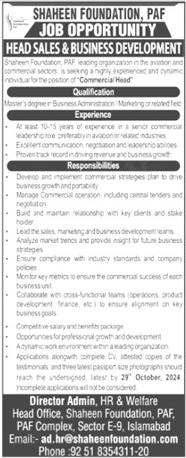 Shaheen Foundation Jobs 2024 in Pakistan Advertisment