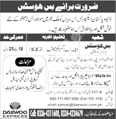 Daewoo Express Bus Jobs 2024 Advertisement