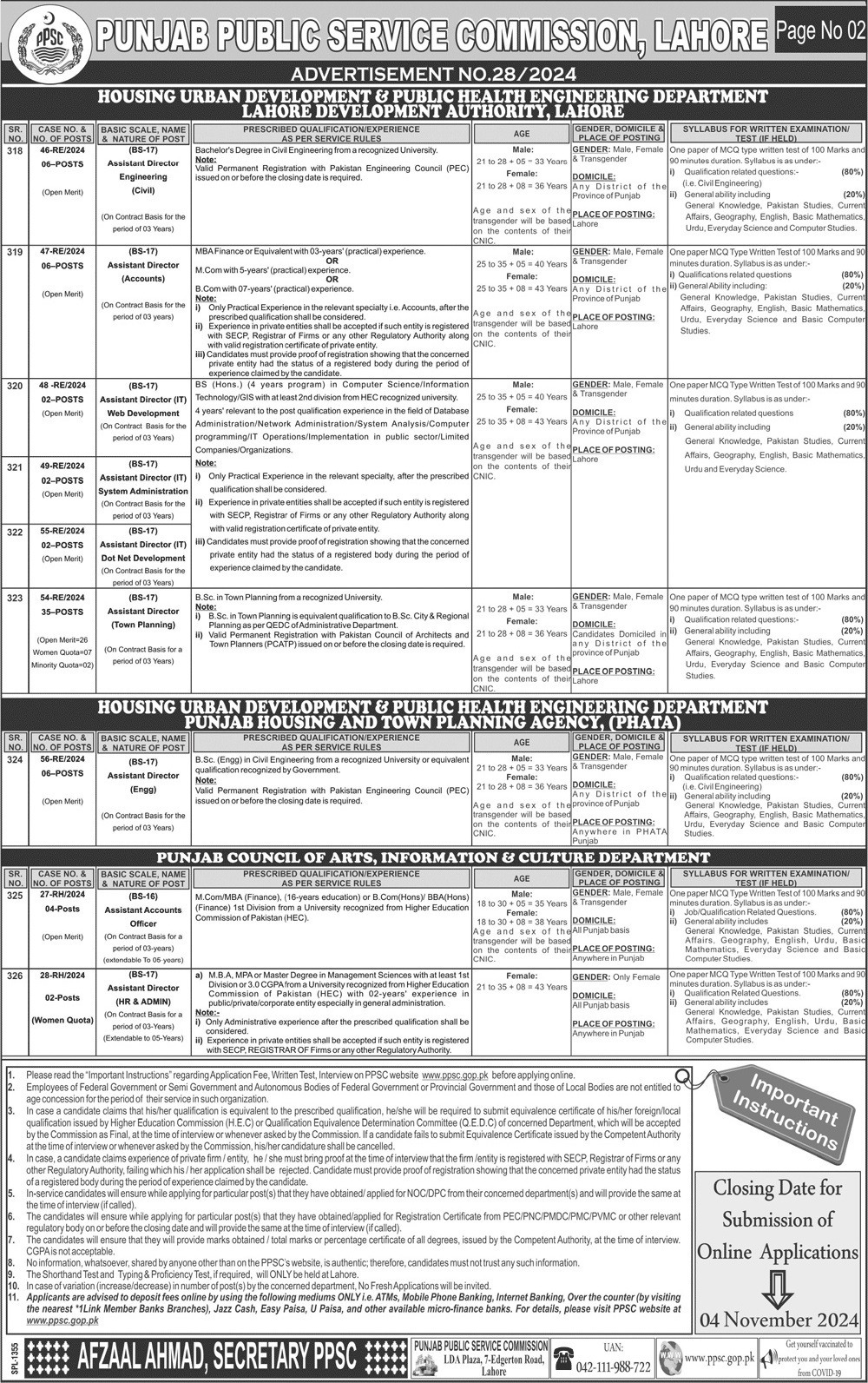 Punjab Public Service Commission latest PPSC Jobs Advertisement No 28/2024