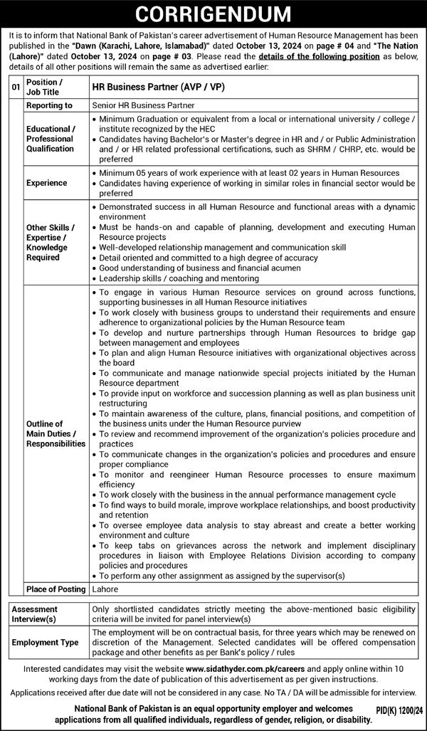 National Bank Of Pakistan NBP Jobs 2024 Advertisement