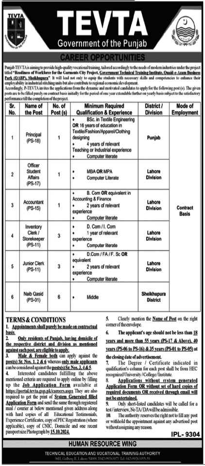 TEVTA Punjab Jobs 2024 Advertisements